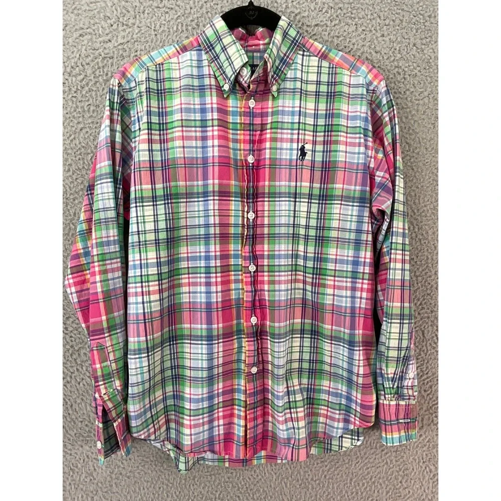 Ralph Lauren Shirt Button Down Kids M Multi-Color Plaid Long Sleeve Preppy
